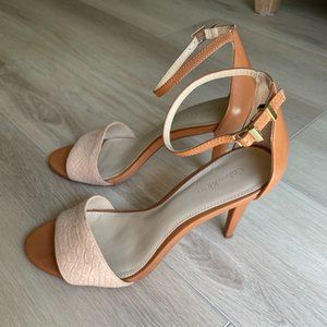 Calvin Klein "Nelda" Tan & Blush Ankle Strap Heels